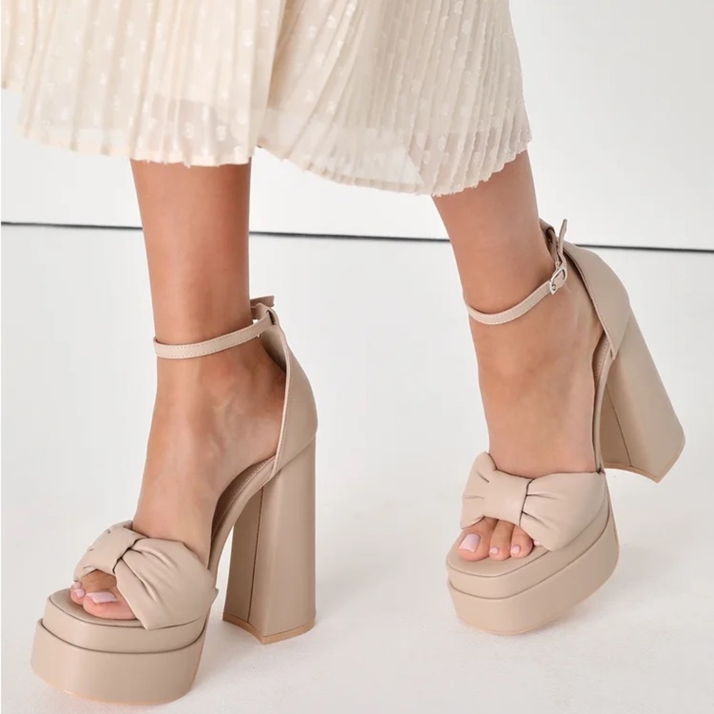 Arleena Light Nude Bow Double Platform High Heel Sandals